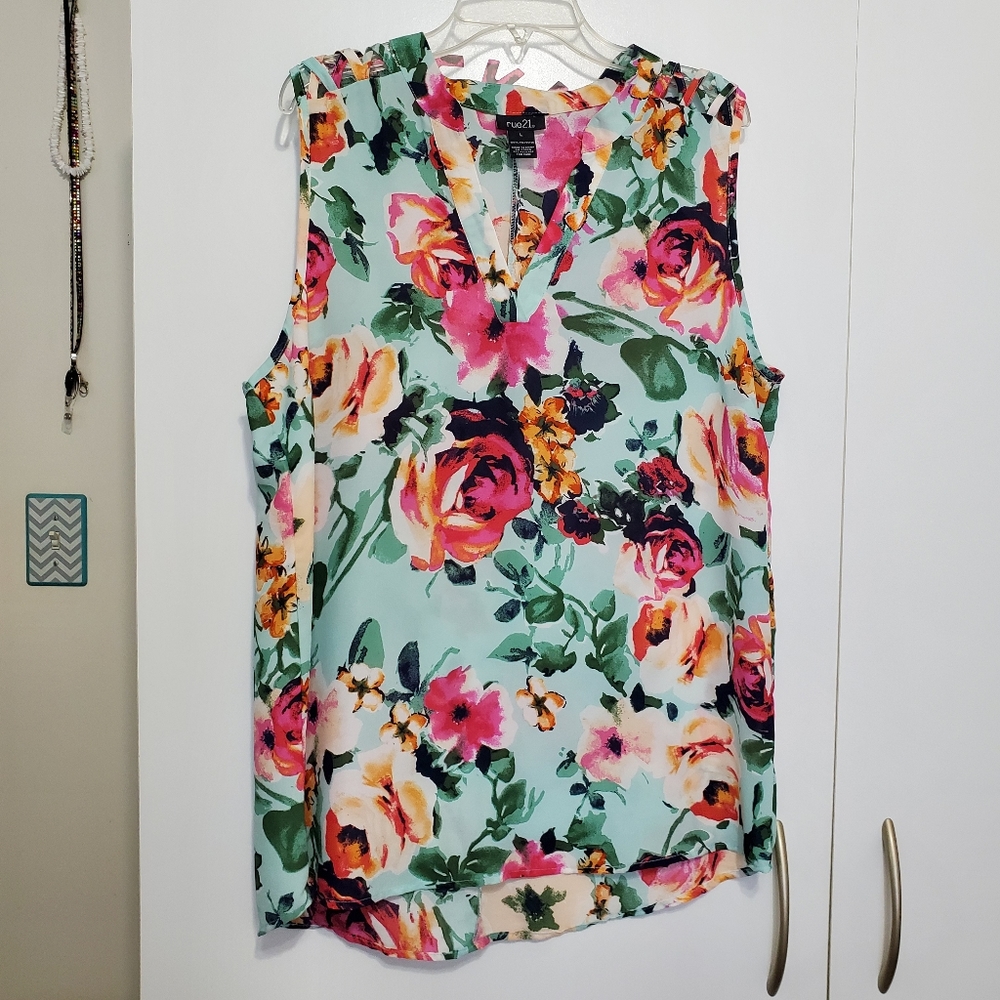 Mint Green Floral Sleeveless Top